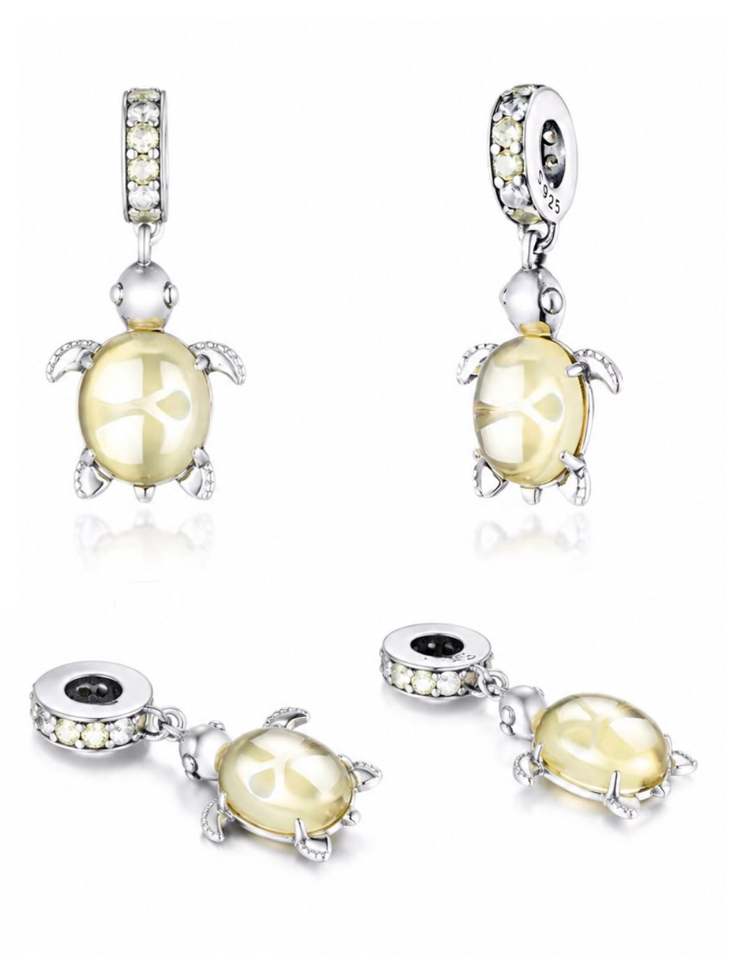 Golden Glow Turtle Charm – Yellow Glass & 925 Silver Plated
