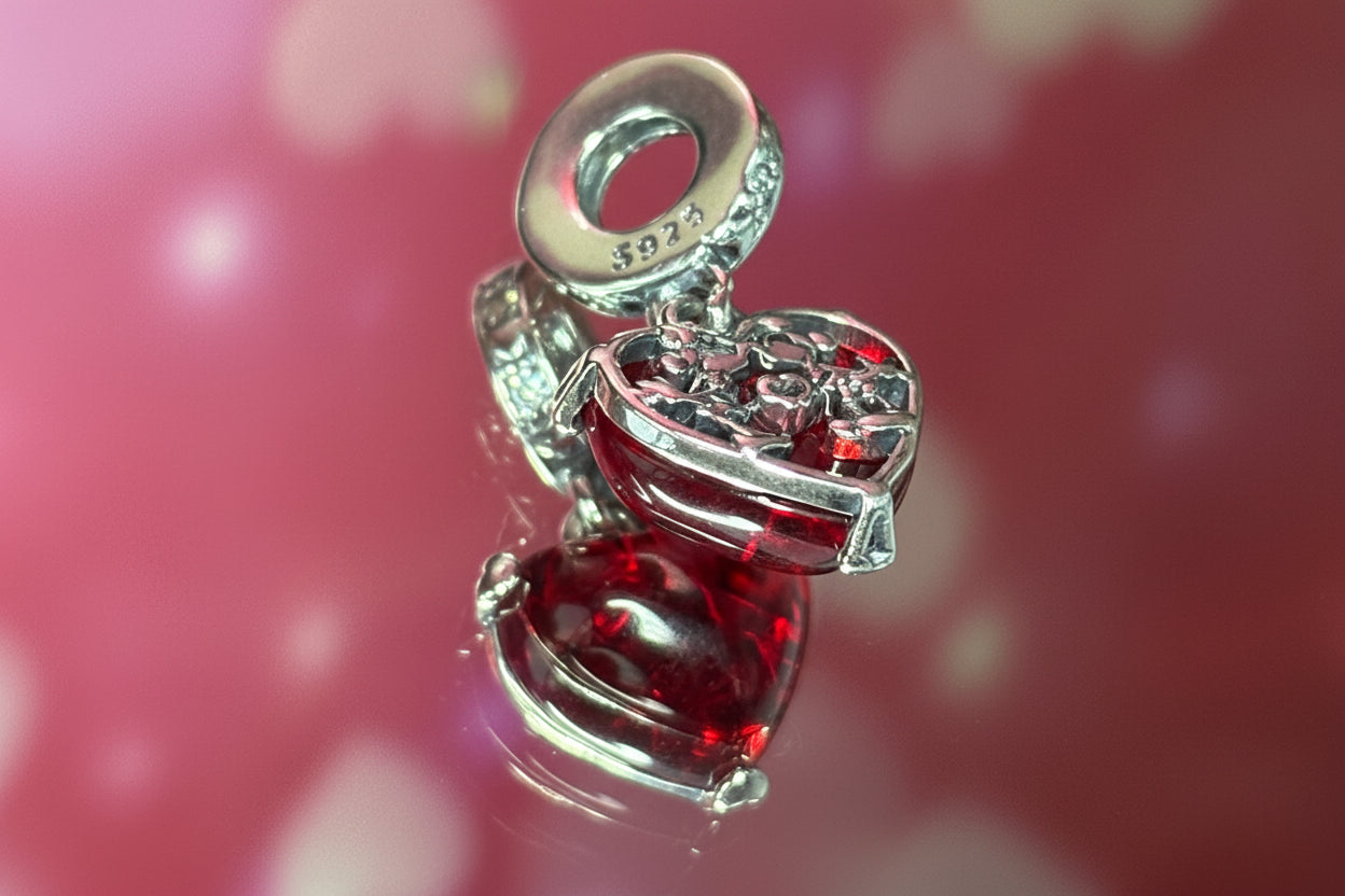 Disney Inspired Red Heart Love Dangle Charm – 925 Silver Plated Bead