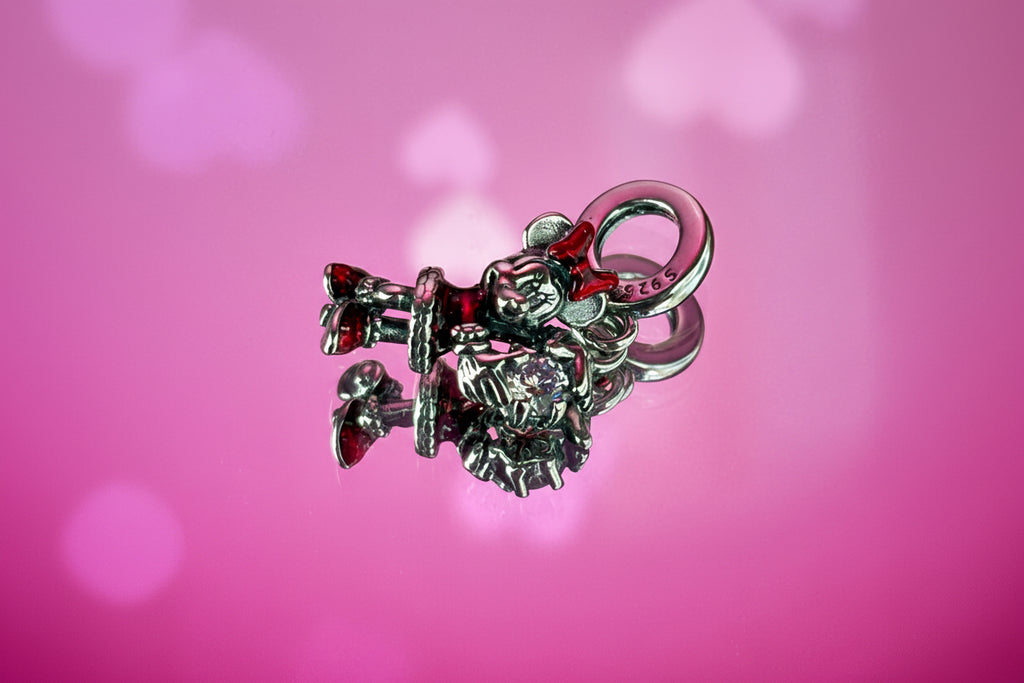 Disney Inspired Red Bow Minnie Dangle Charm – 925 Silver Plated Bead