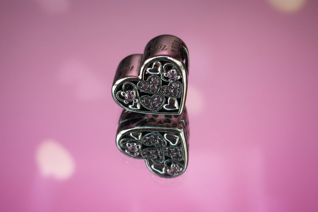 Pink Crystal Heart Cluster Charm – 925 Silver Plated Bead
