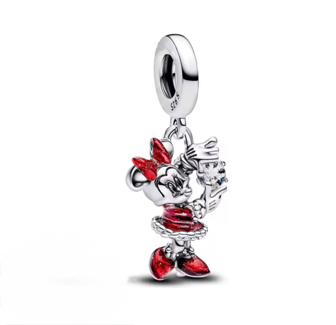 Disney Inspired Red Bow Minnie Dangle Charm – 925 Silver Plated Bead