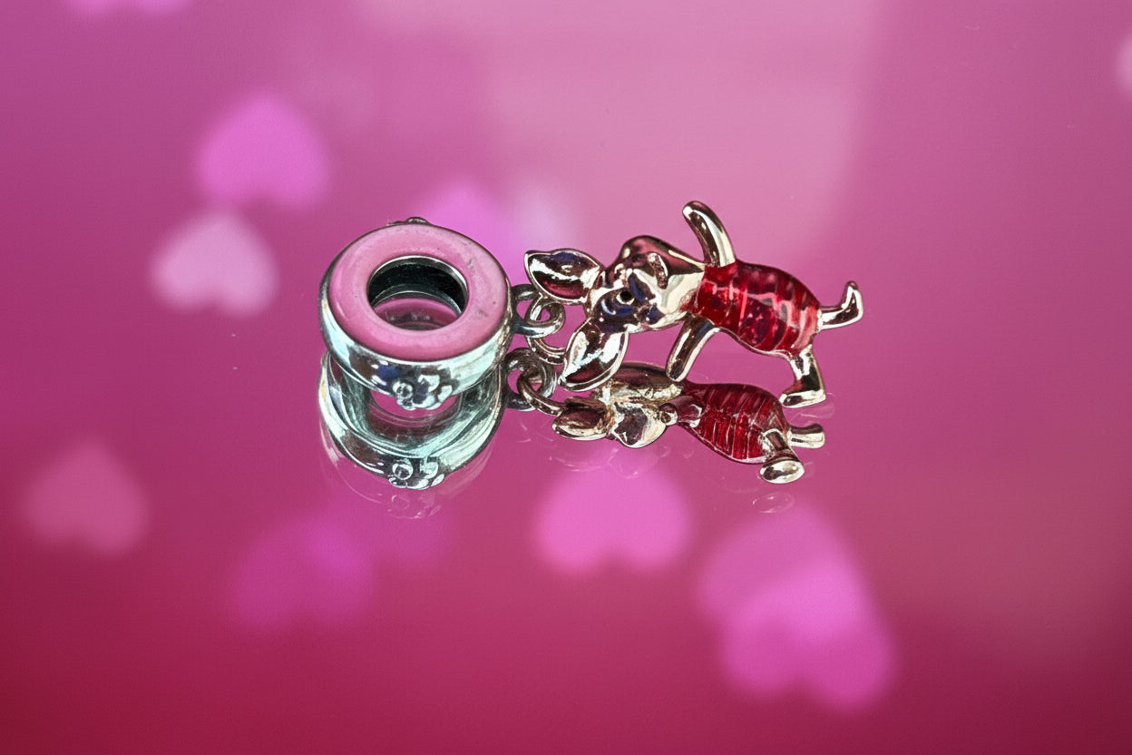 Disney Inspired Playful Piglet Dangle Charm – 925 Silver Plated Bead