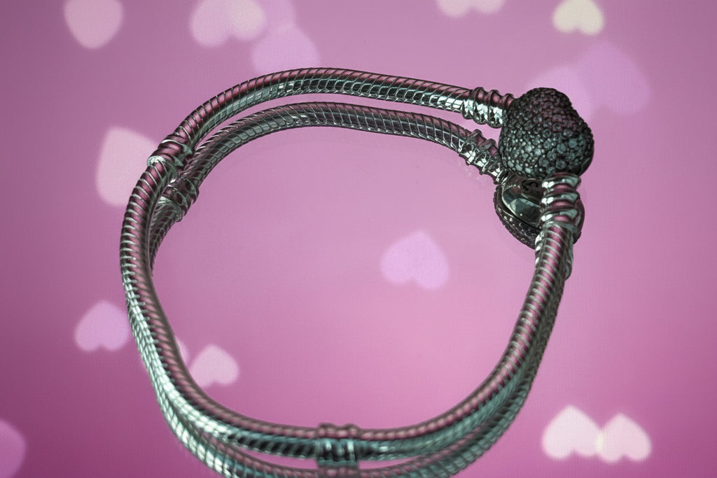 Crystal Heart Clasp Snake chain Bracelet - 925 Silver plated