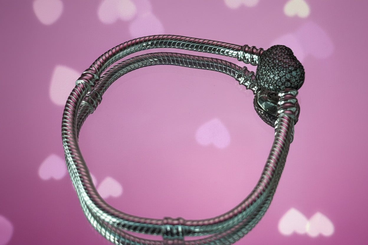 Crystal Heart Clasp Snake chain Bracelet - 925 Silver plated