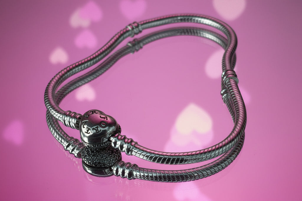 Crystal Heart Clasp Snake chain Bracelet - 925 Silver plated