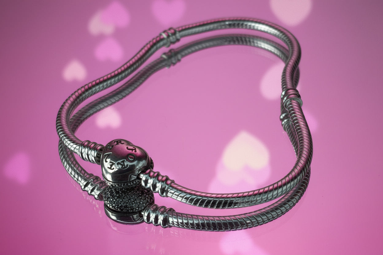 Crystal Heart Clasp Snake chain Bracelet - 925 Silver plated