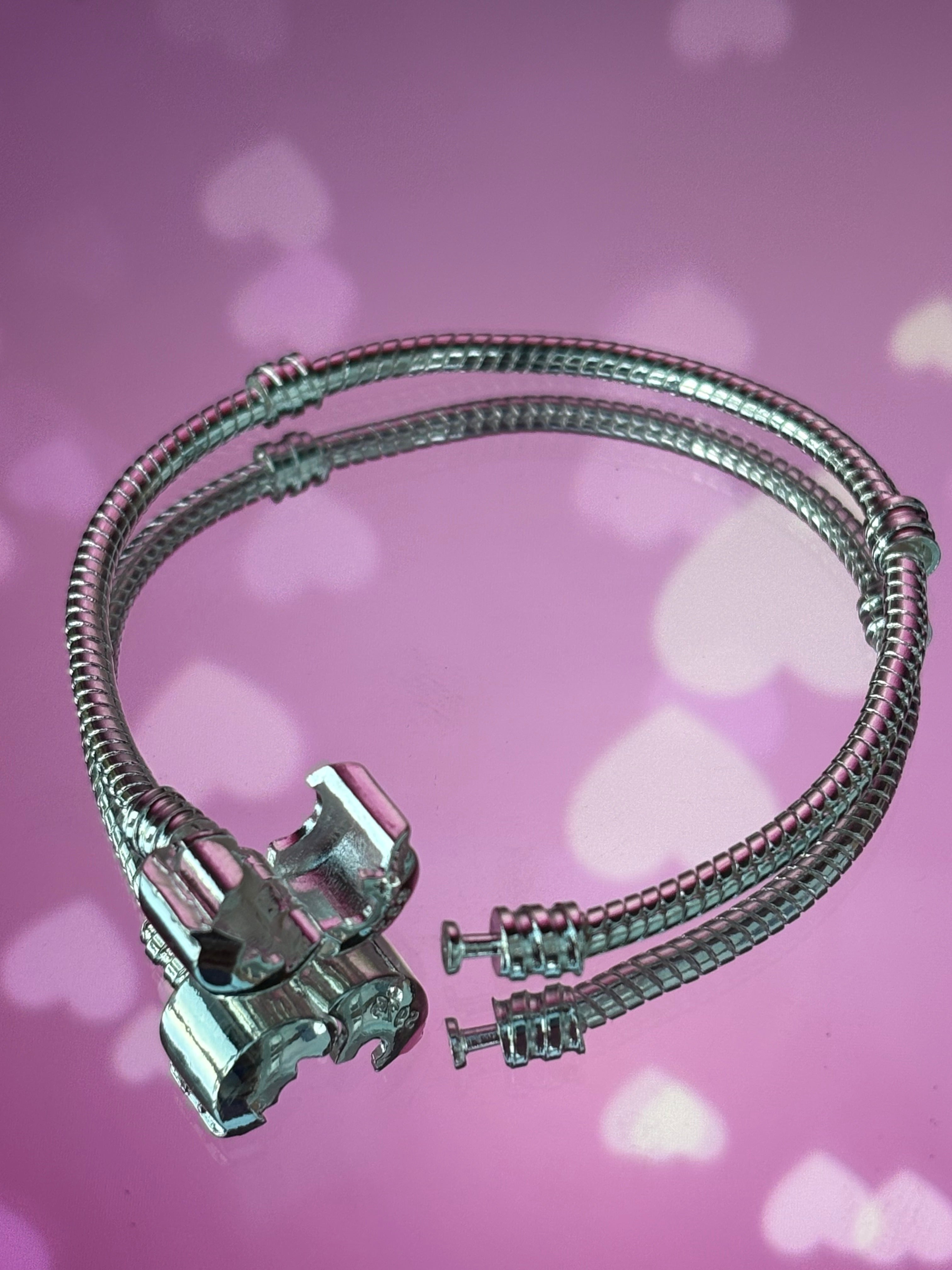 Barrel Clasp Snake chain bracelet - 925 Silver Plated