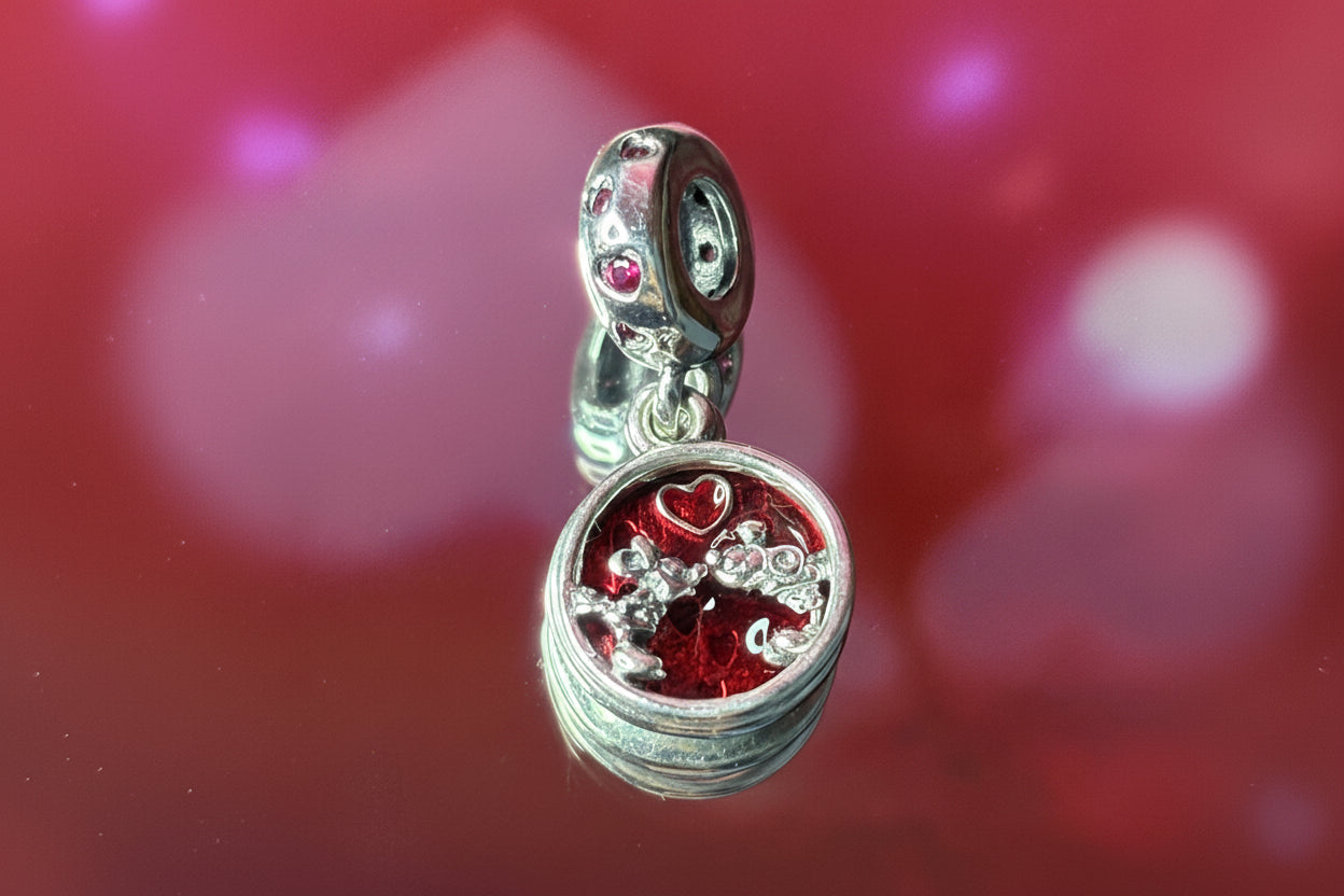 Disney Inspired Couple Heart Dangle Charm – 925 Silver Plated Bead