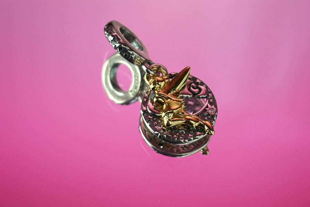 Disney Inspired Tinker bell & Moon Dangle Charm - 925 Silver Plated