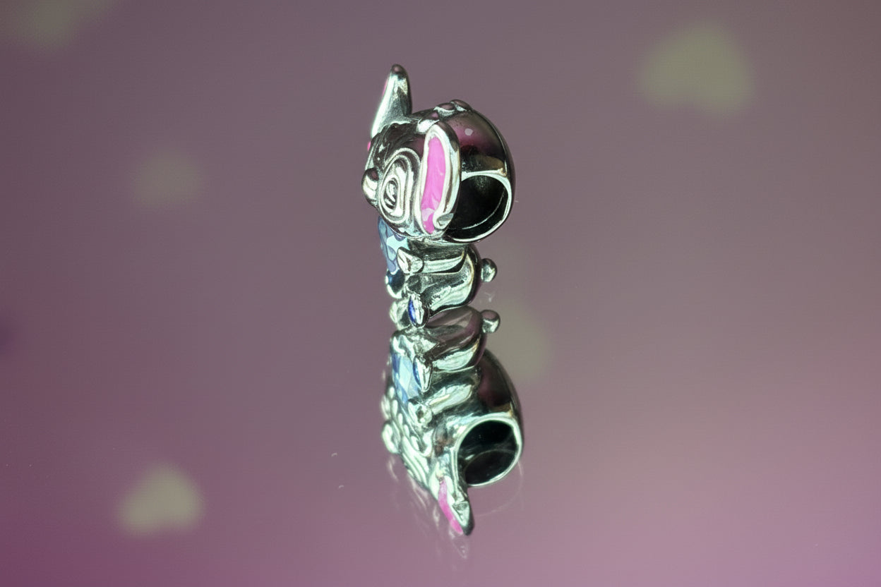Disney Inspired Stitch Heart Bead Charm – 925 Silver Plated