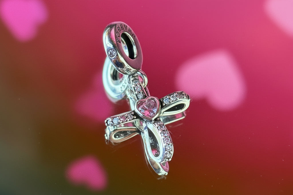 Forever Love Heart Cross Dangle Charm – 925 Silver Plated Bead