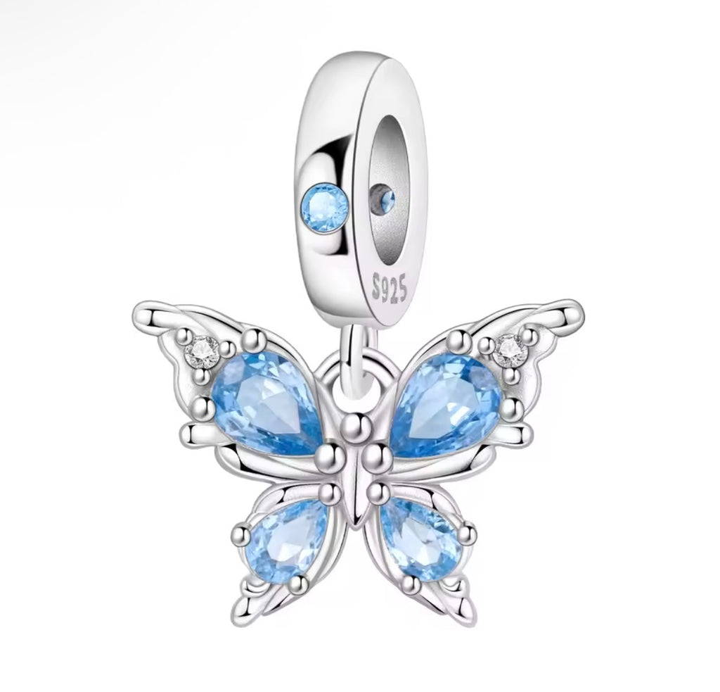 Skylight Butterfly Charm – Blue Crystal & 925 Silver Plated
