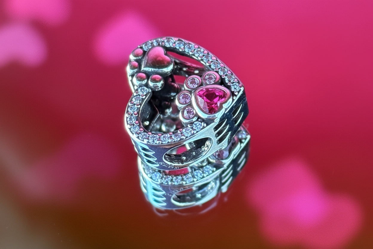 Paw Print Heart Charm – 925 Silver Plated