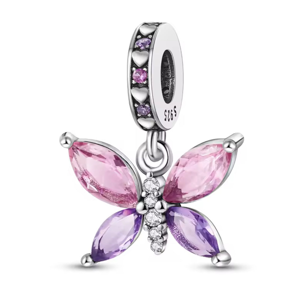 Elegant Butterfly Crystal Dangle Charm – 925 Silver Plated Bead