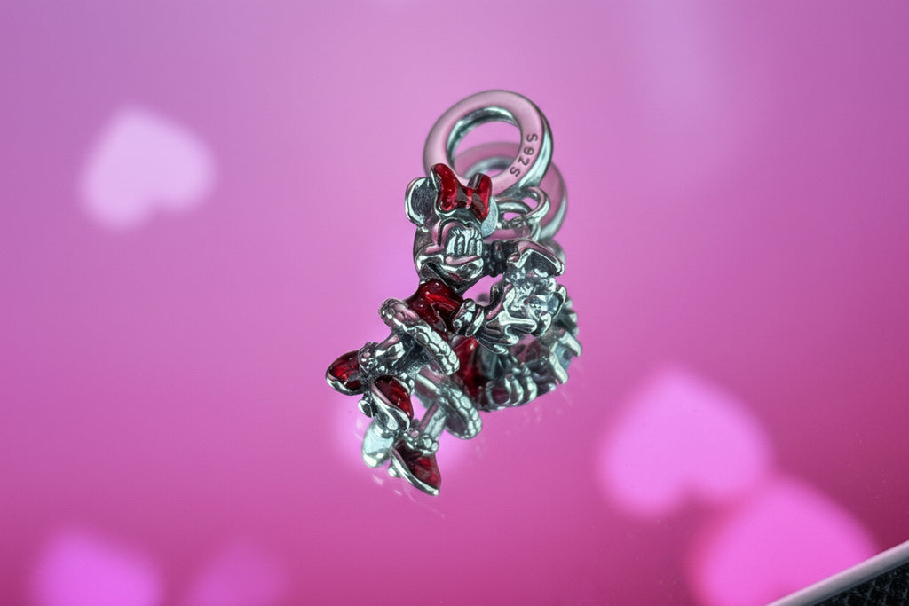 Disney Inspired Red Bow Minnie Dangle Charm – 925 Silver Plated Bead