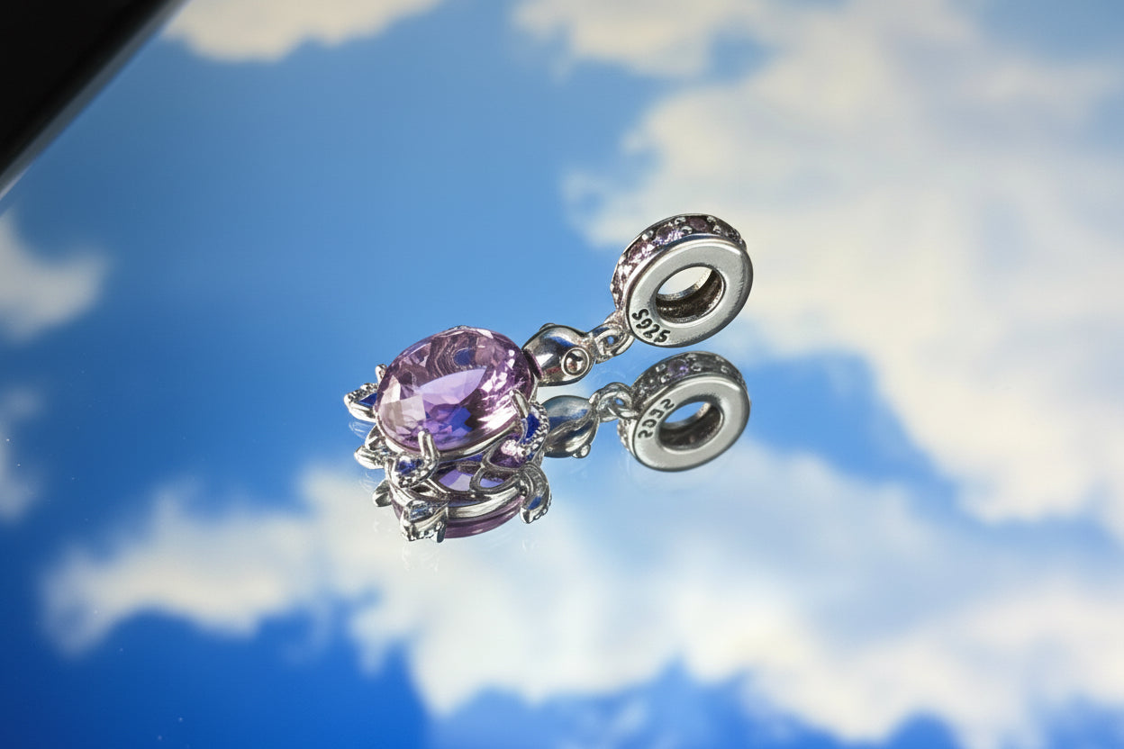 Blush Pink Turtle Charm – Pink Glass & Sterling Silver Charm