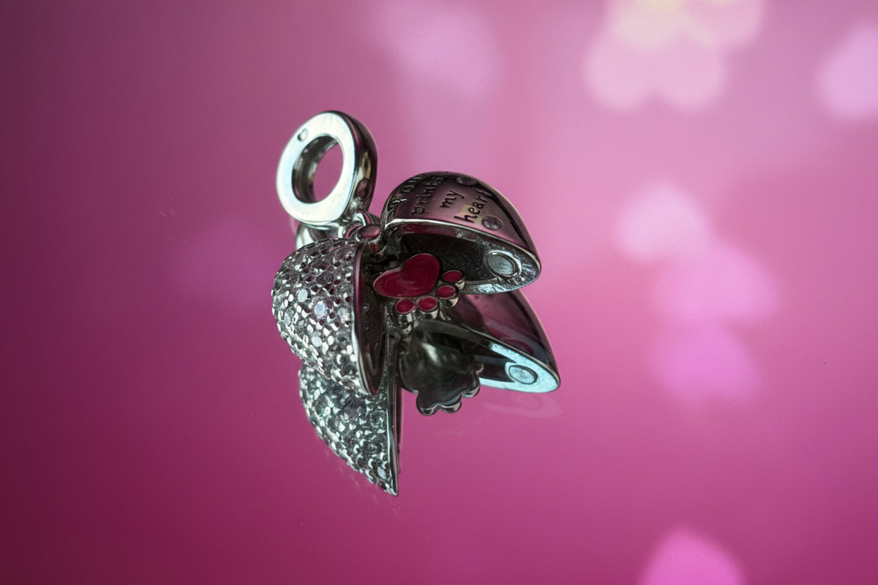 Paw Prints on My Heart Dangle Charm – 925 Silver Plated Bead