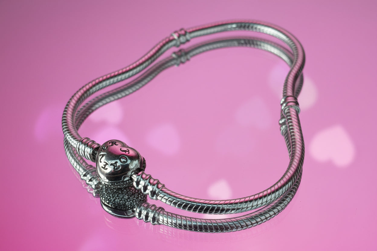 Crystal Heart Clasp Snake chain Bracelet - 925 Silver plated