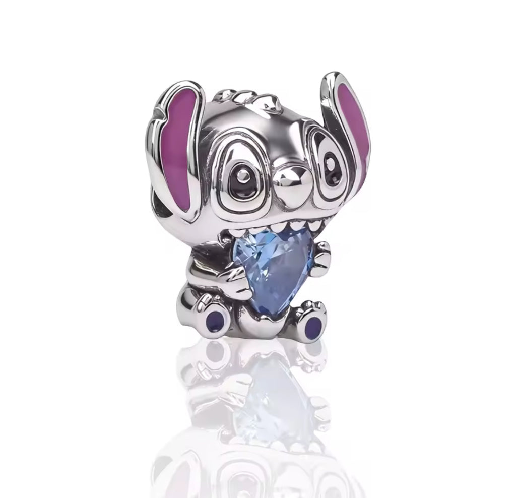 Disney Inspired Stitch Heart Bead Charm – 925 Silver Plated