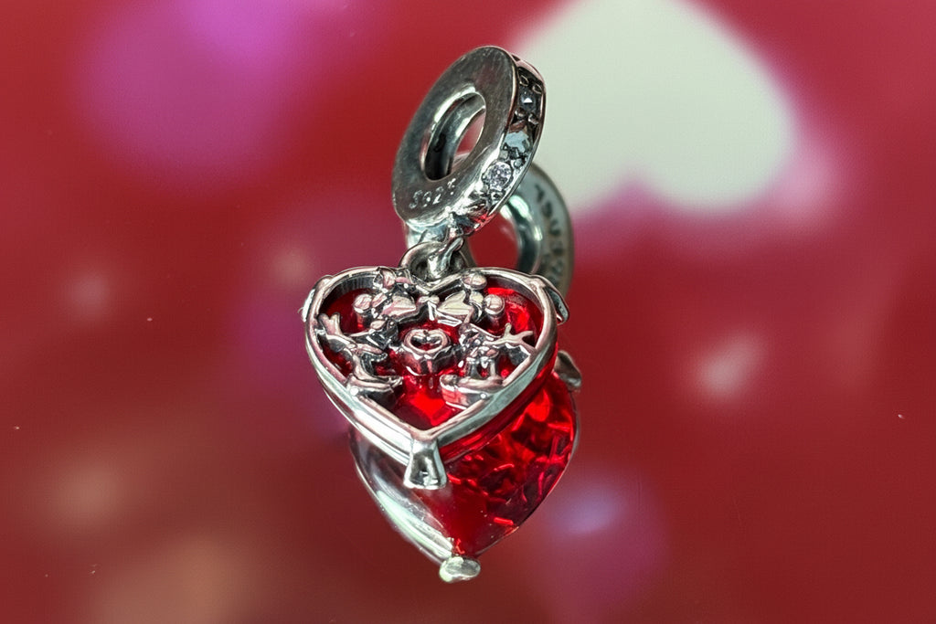 Disney Inspired Red Heart Love Dangle Charm – 925 Silver Plated Bead