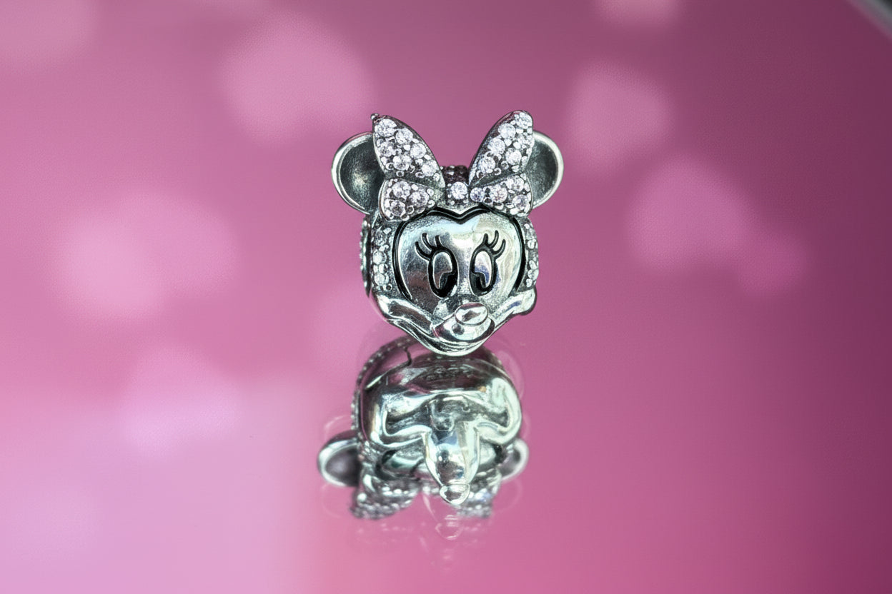 Disney Inspired Minnie Smiling Face Clip Charm – Sparkling Pavé Pink