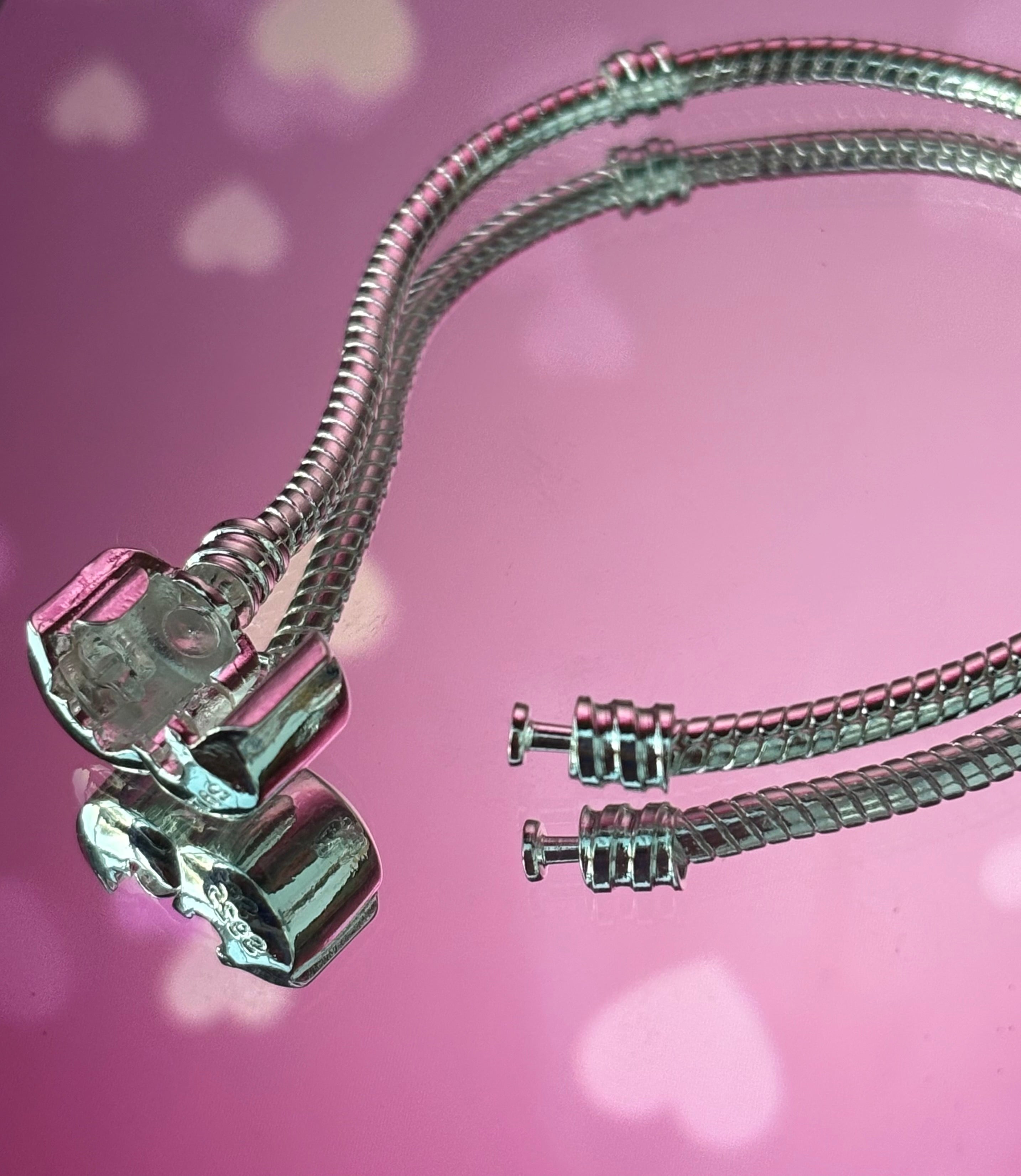 Barrel Clasp Snake chain bracelet - 925 Silver Plated