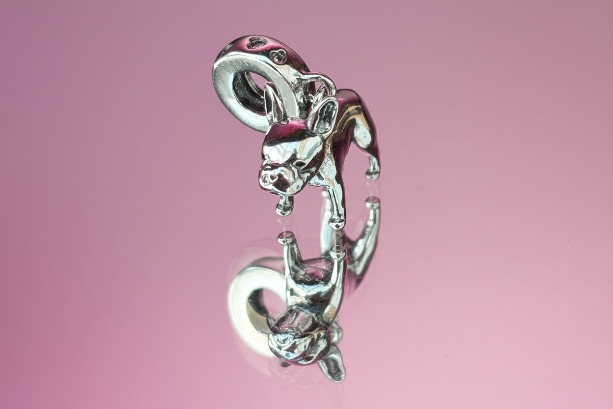 French Bulldog Dangle Charm – 925 Silver Plated Bead