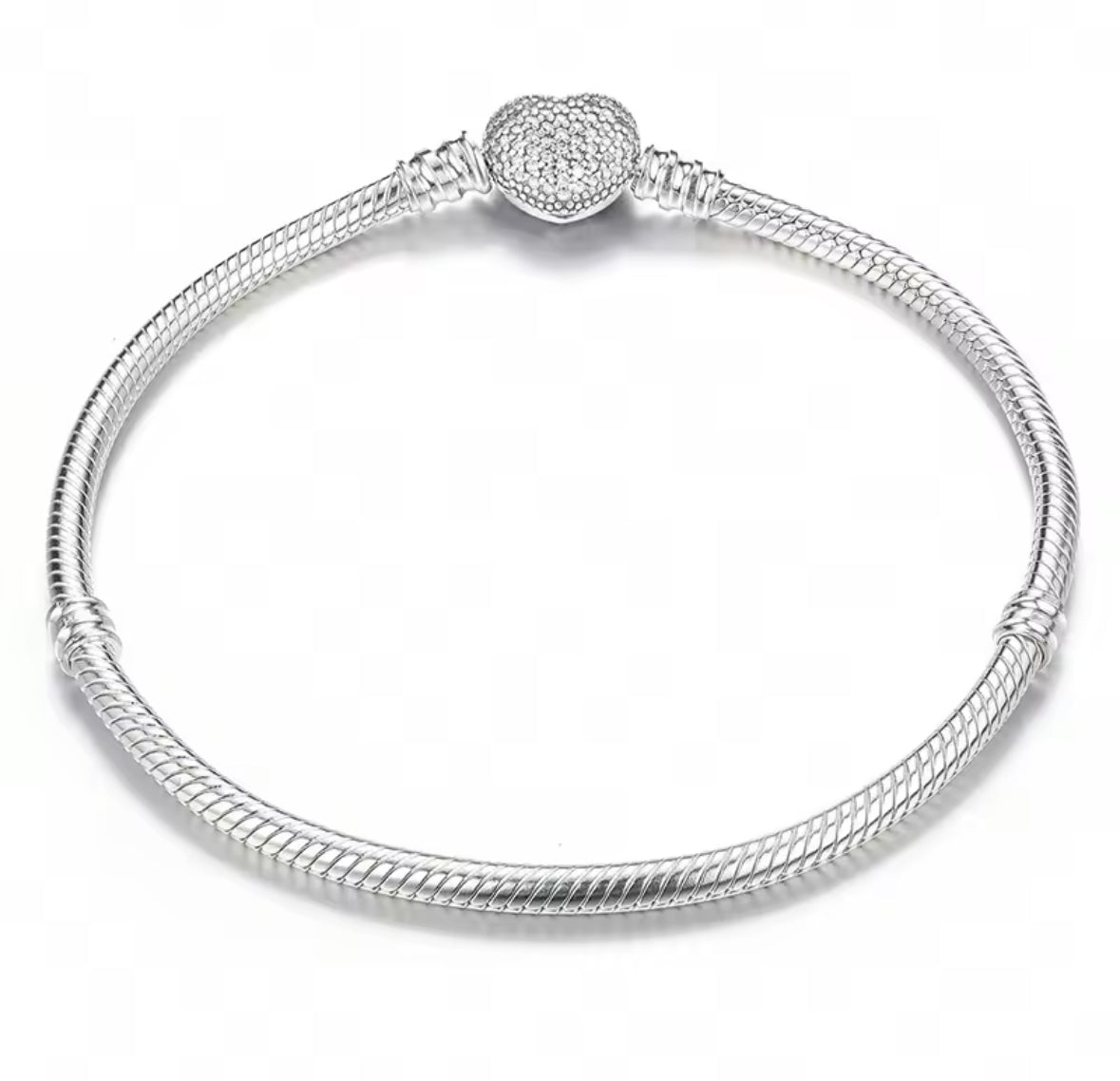 Crystal Heart Clasp Snake chain Bracelet - 925 Silver plated
