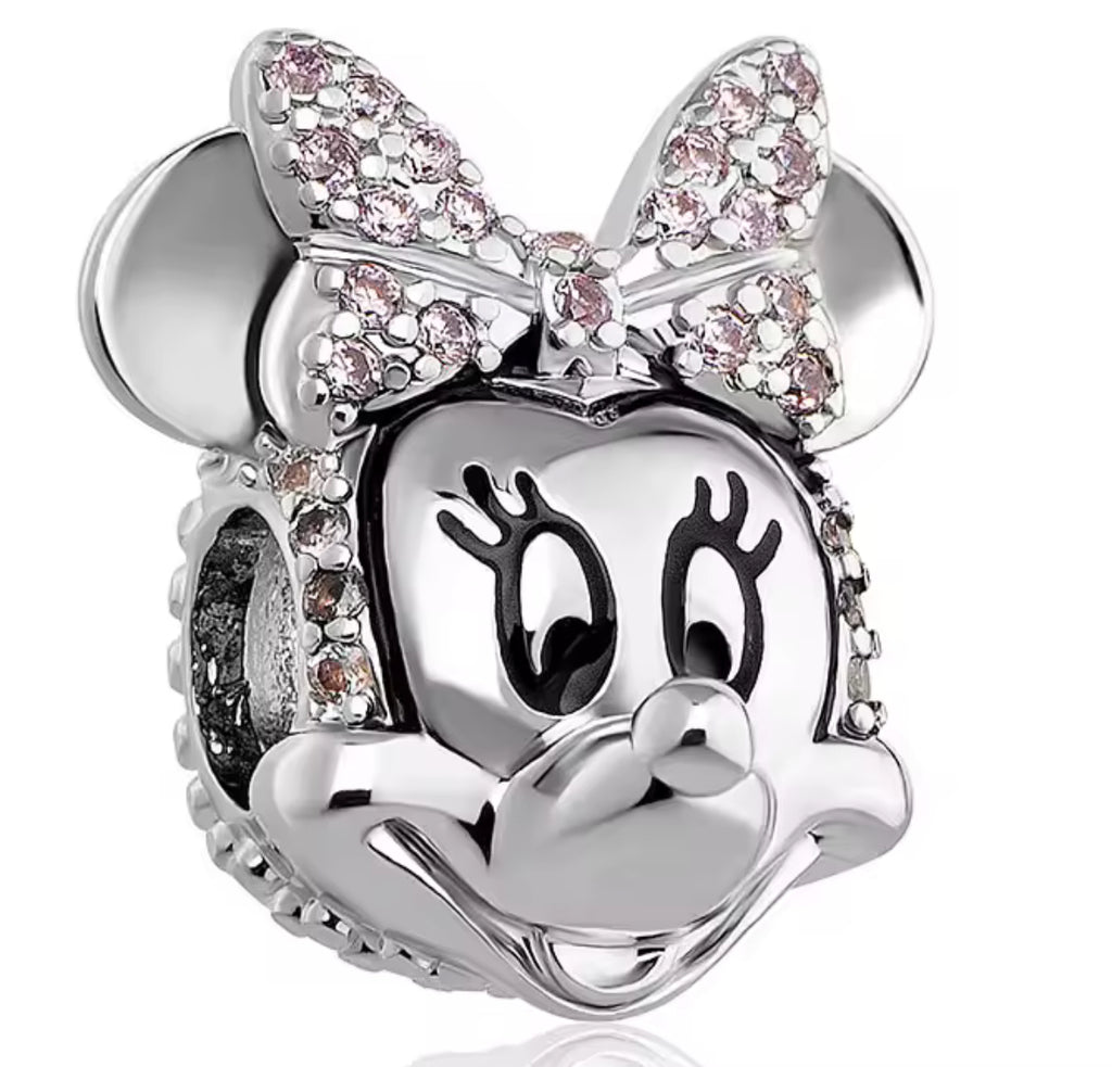 Disney Inspired Minnie Smiling Face Clip Charm – Sparkling Pavé Pink