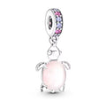 Soft Blush Turtle Charm – Milky Pink Glass & Sterling Silver Charm