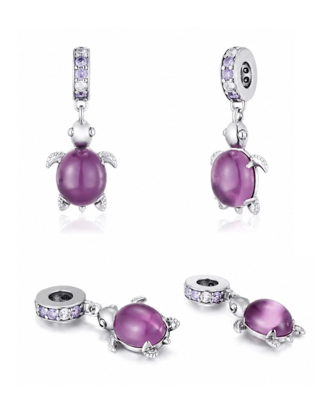 Soft Violet Turtle Charm – Purple Glass & 925 Silver Plated