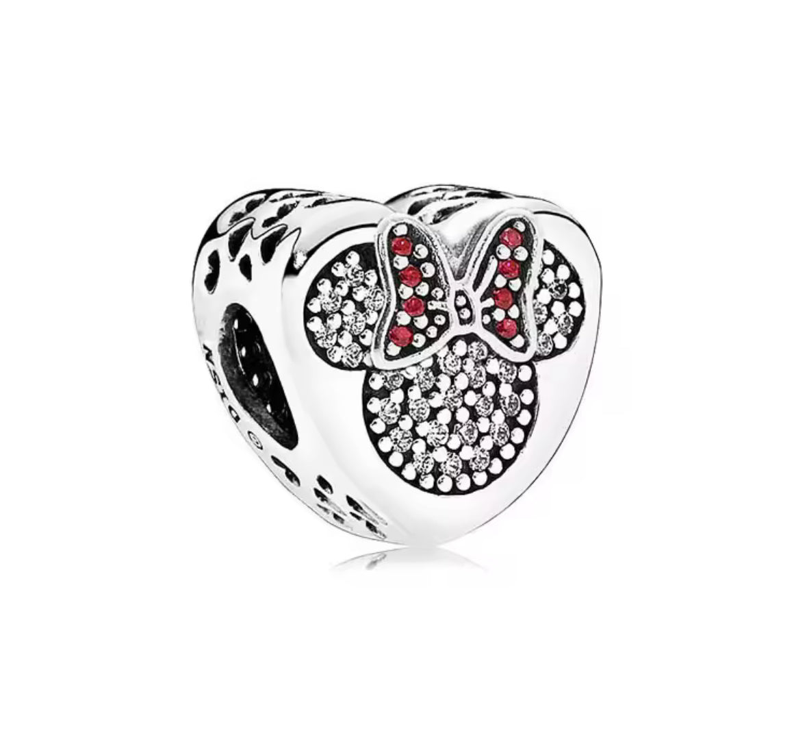 Disney Inspired Minnie Heart Sparkle Charm – 925 Silver Plated Bead