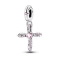 Forever Love Heart Cross Dangle Charm – 925 Silver Plated Bead