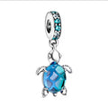 Ocean Dream Turtle Charm – Blue Glass & Sterling Silver Charm