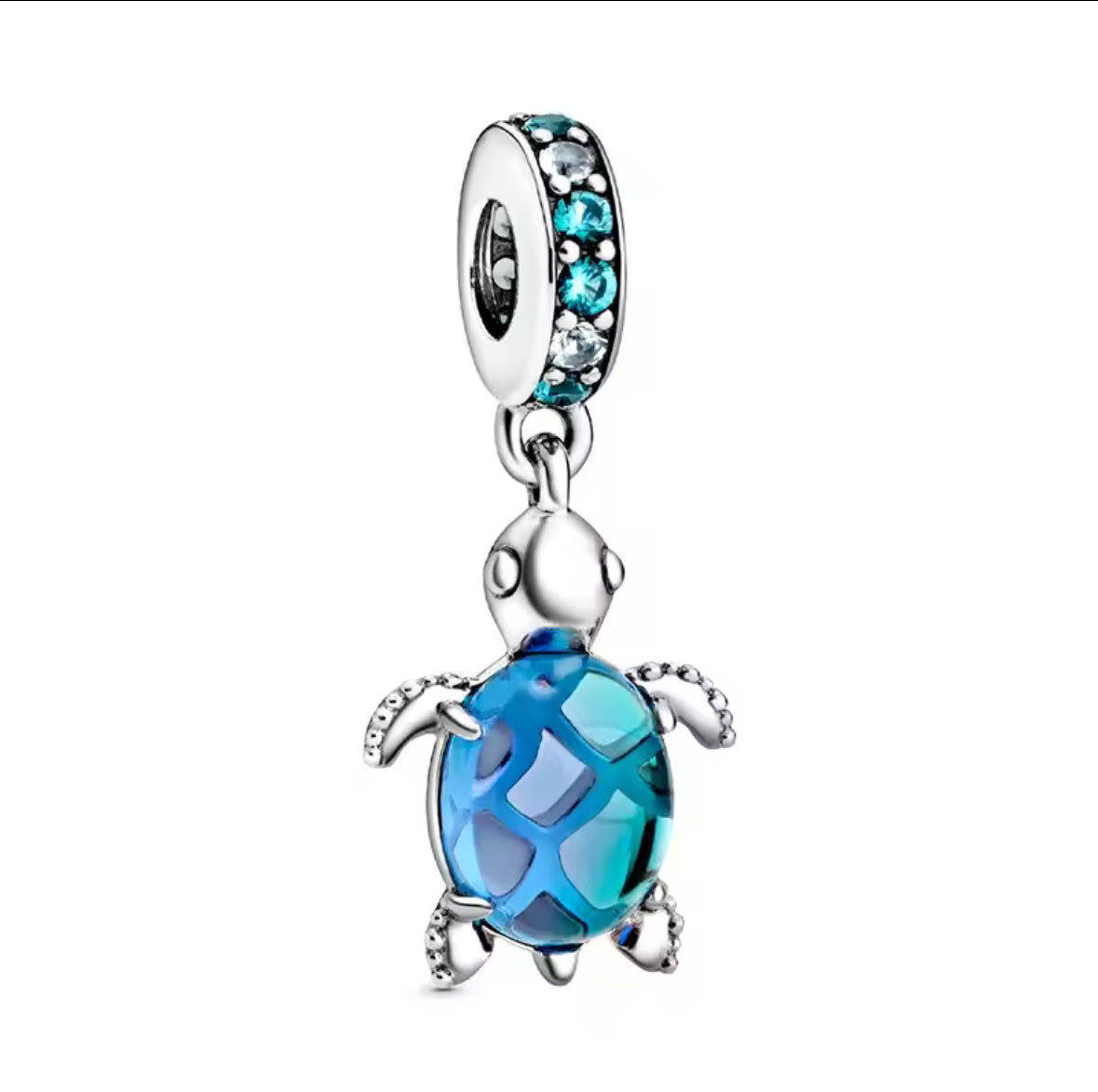 Ocean Dream Turtle Charm – Blue Glass & Sterling Silver Charm