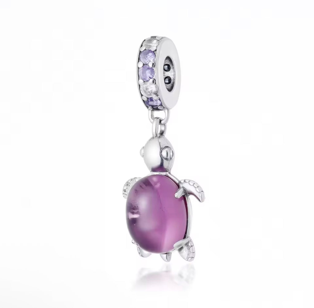 Soft Violet Turtle Charm – Purple Glass & 925 Silver Plated