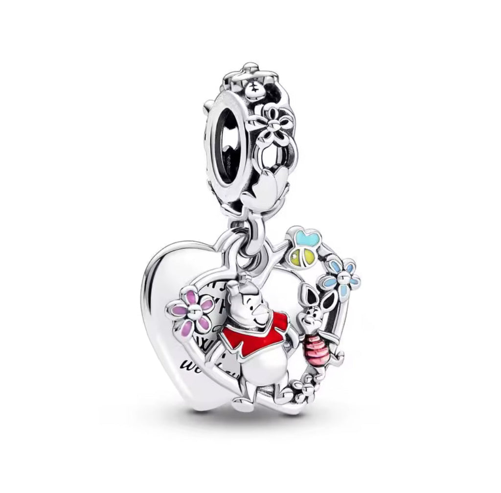 Disney Inspired Pooh & Piglet Friendship Heart Dangle Charm