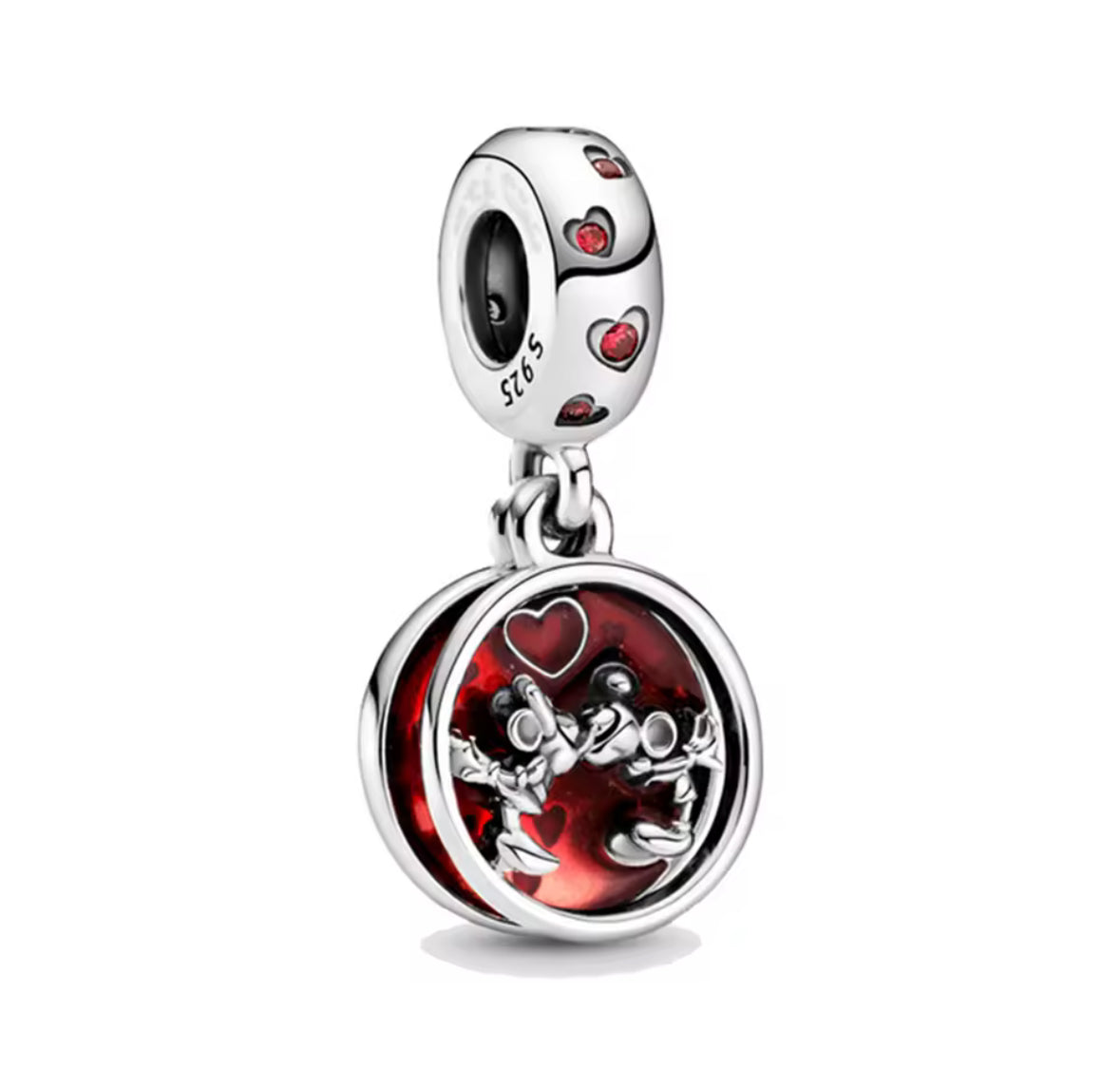 Disney Inspired Couple Heart Dangle Charm – 925 Silver Plated Bead