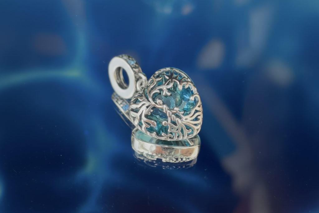 Tree of Life Heart Charm – Teal Crystal & 925 Silver Plated